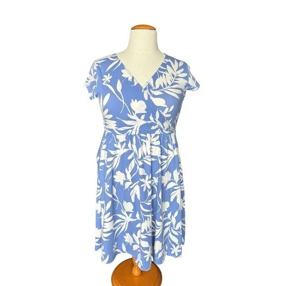 Pact Organic Cotton Blue Floral Wrap Dress XL Coastal Cottagecore Resort Summer - Picture 1 of 7